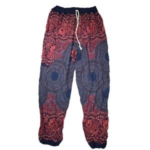 Lofbaz Harem Pants‎ Boho Floral Mandala Print Smocked Waist OS Navy Blue Red 78c